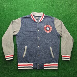 Marvel Captain America Varsity Jacket Mens Large Blue Gray Snap Button Letterman